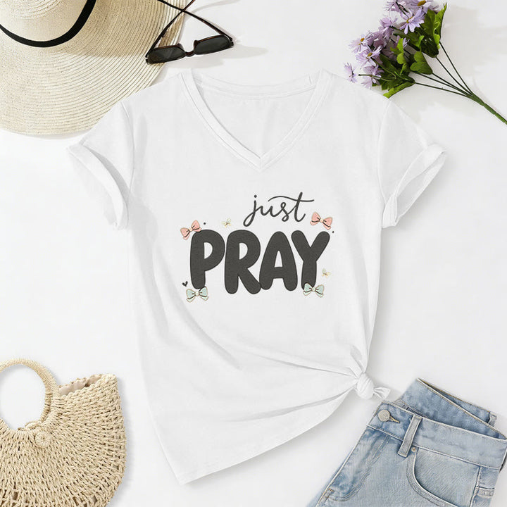 Christianartworkshop Just PRAY Casual V-neck T-shirt - White - 2XL - image 4