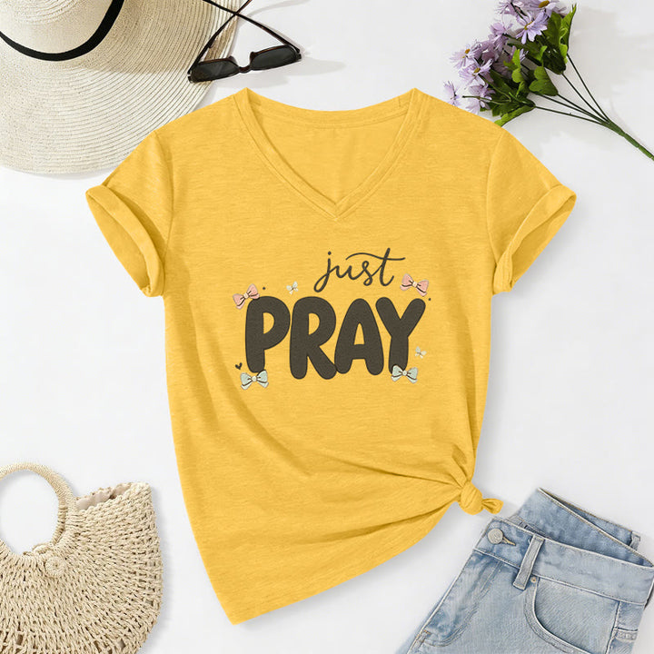 Christianartworkshop Just PRAY Casual V-neck T-shirt - Yellow - 2XL - image 8