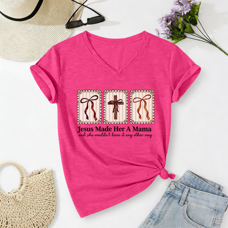 Christianartworkshop Jesus Made Her A Mama Casual V-neck T-shirt - Rose - 2XL - image 24