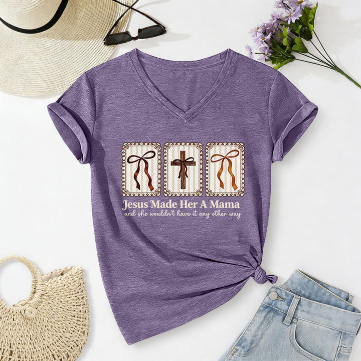 Christianartworkshop Jesus Made Her A Mama Casual V-neck T-shirt - Purple - 2XL - image 16
