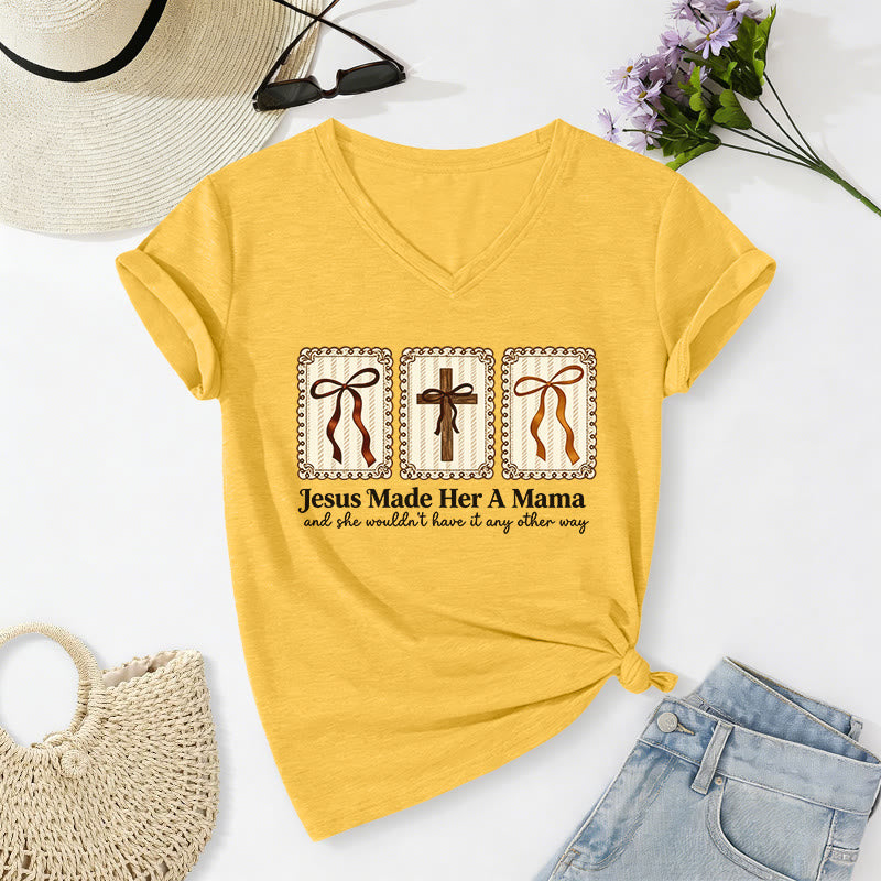 Christianartworkshop Jesus Made Her A Mama Casual V-neck T-shirt - Yellow - 2XL - image 6