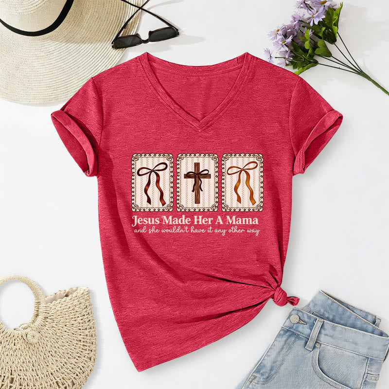 Christianartworkshop Jesus Made Her A Mama Casual V-neck T-shirt - Red - 2XL - image 22