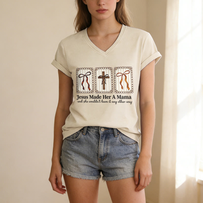 Christianartworkshop Jesus Made Her A Mama Casual V-neck T-shirt - image 5