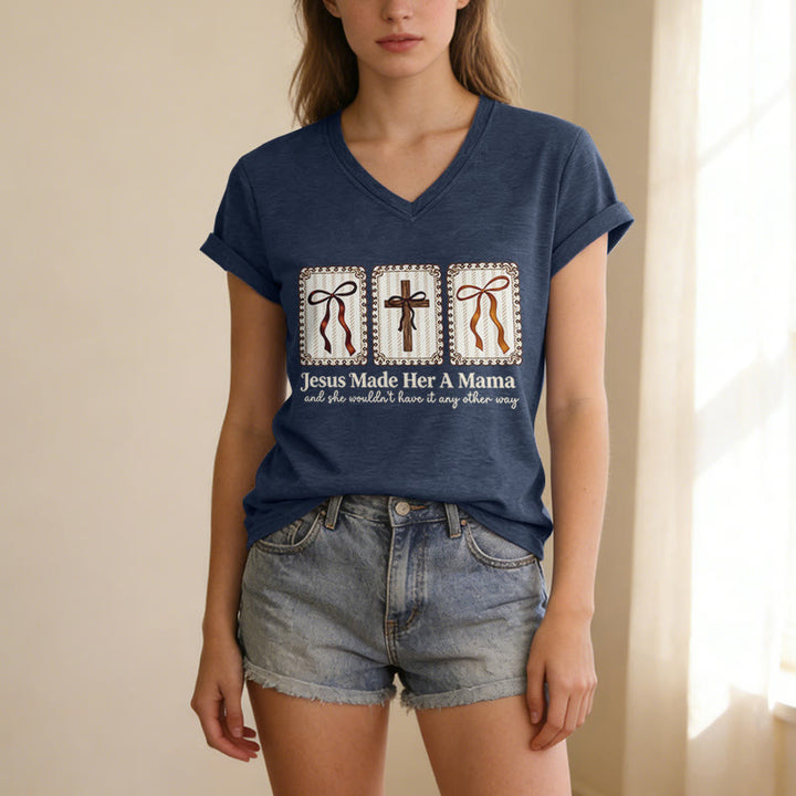 Christianartworkshop Jesus Made Her A Mama Casual V-neck T-shirt - image 19