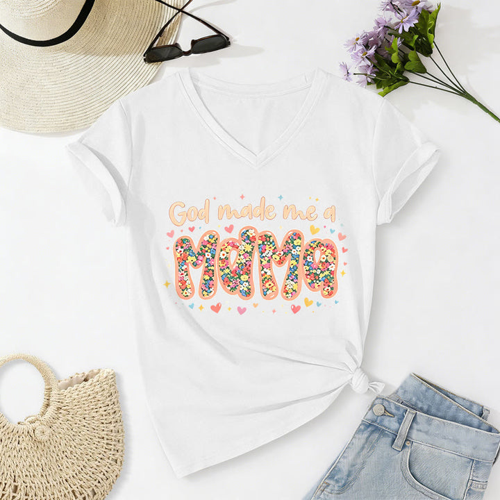 Christianartworkshop God Made Me A Mama Casual V-neck T-shirt - White - 2XL - image 4