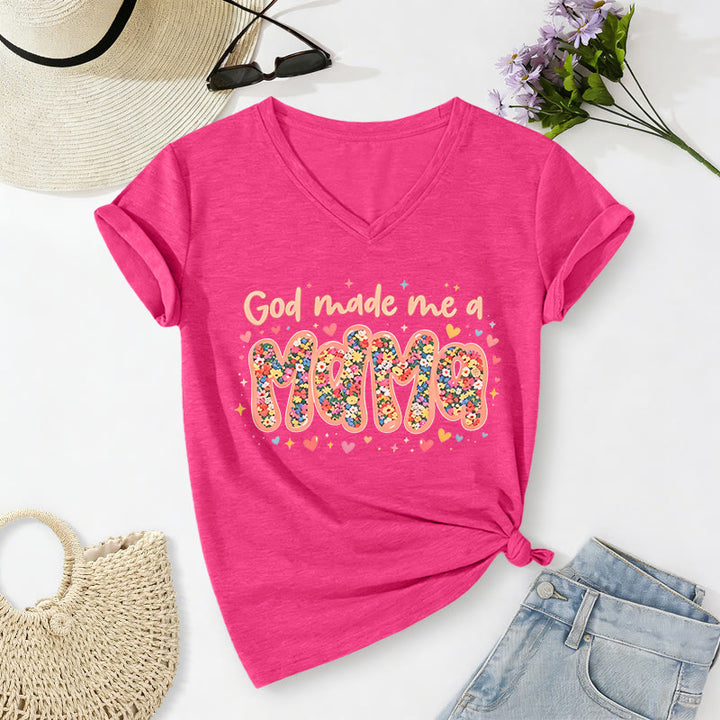 Christianartworkshop God Made Me A Mama Casual V-neck T-shirt - Rose - 2XL - image 24