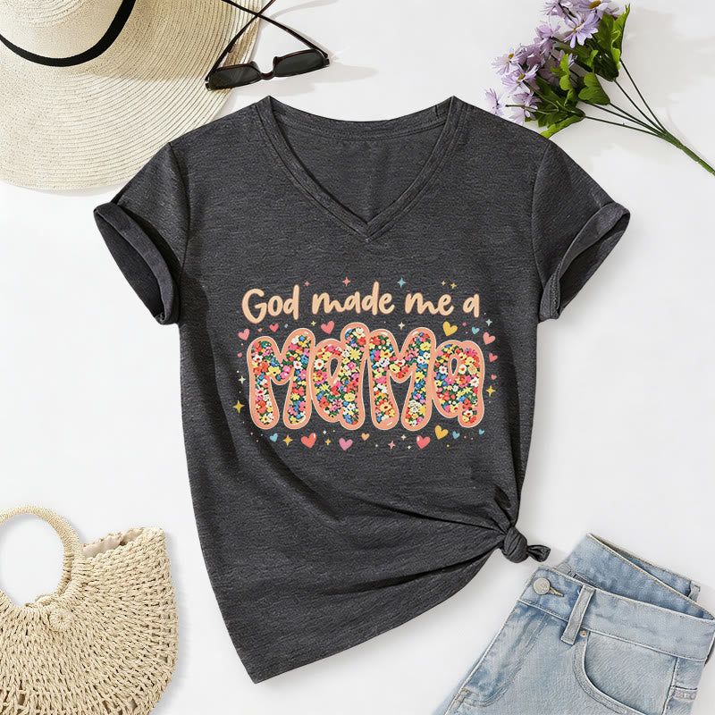 Christianartworkshop God Made Me A Mama Casual V-neck T-shirt - Dark Grey - 2XL - image 20