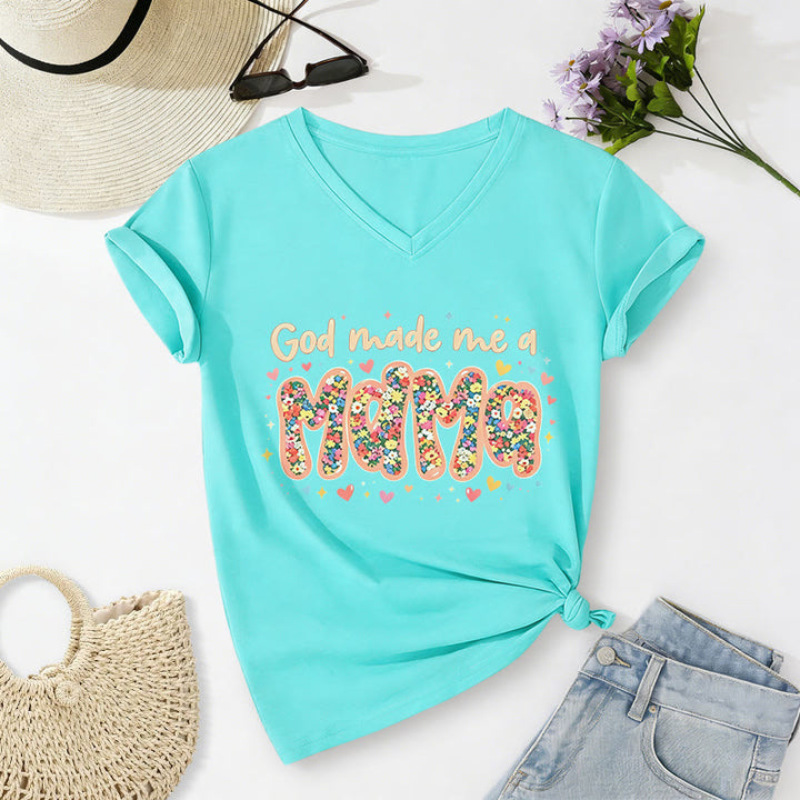 Christianartworkshop God Made Me A Mama Casual V-neck T-shirt - Sky Blue - 2XL - image 0