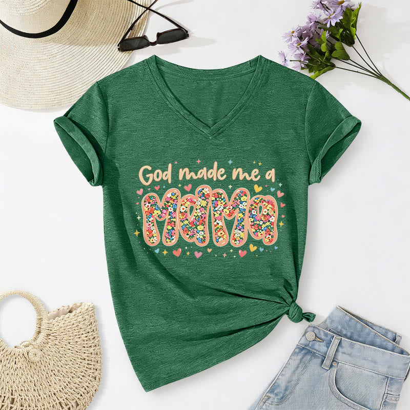 Christianartworkshop God Made Me A Mama Casual V-neck T-shirt - Dark Green - 2XL - image 14