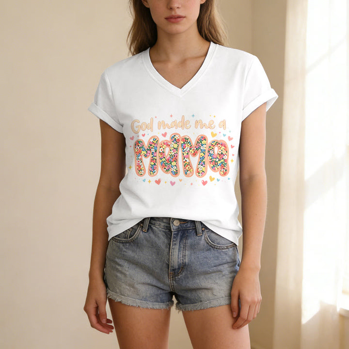 Christianartworkshop God Made Me A Mama Casual V-neck T-shirt - image 5