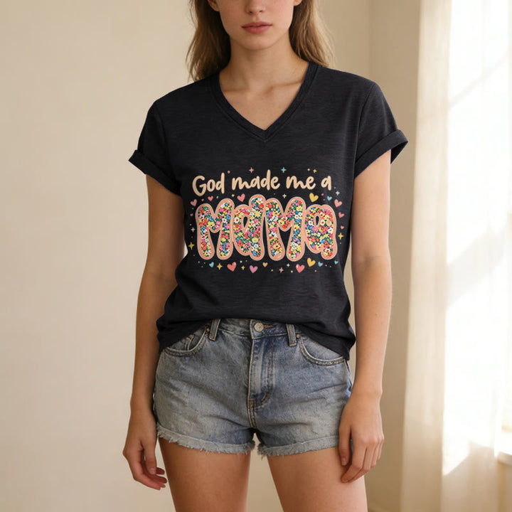 Christianartworkshop God Made Me A Mama Casual V-neck T-shirt - image 13
