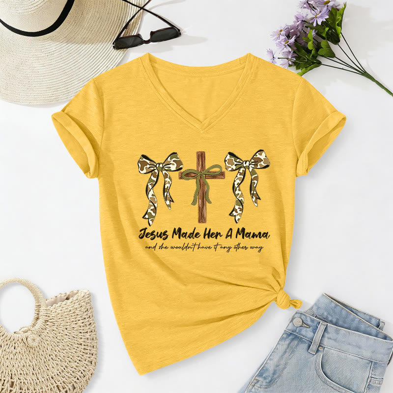 Christianartworkshop Jesus Made Her A Mama And She Wouldn't Have It Any Other Way Casual V-neck T-shirt - Yellow - 2XL - image 8