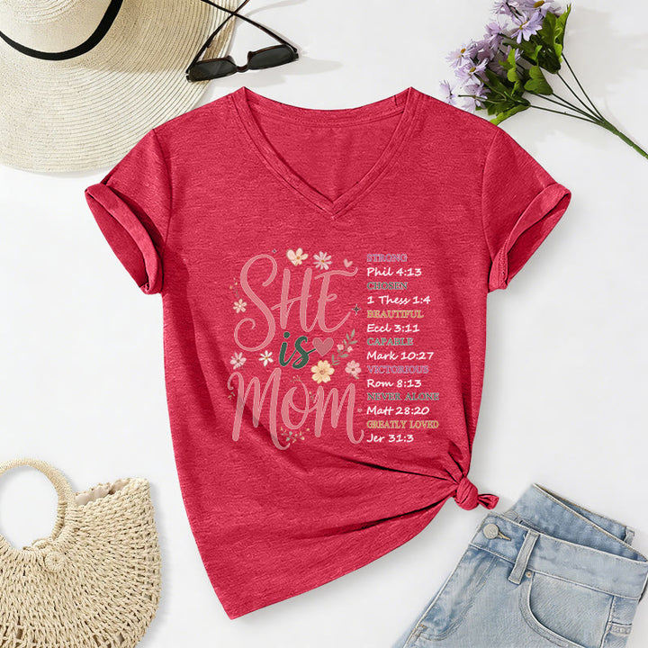 Christianartworkshop SHE Is MOM Casual V-neck T-shirt - Red - 2XL - image 22