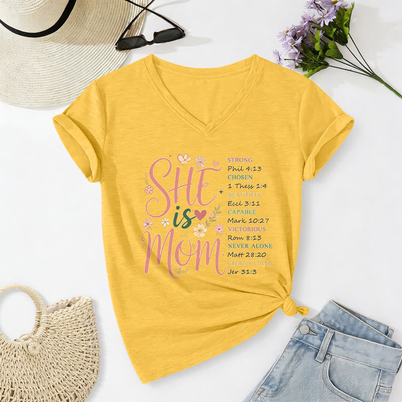 Christianartworkshop SHE Is MOM Casual V-neck T-shirt - Yellow - 2XL - image 6