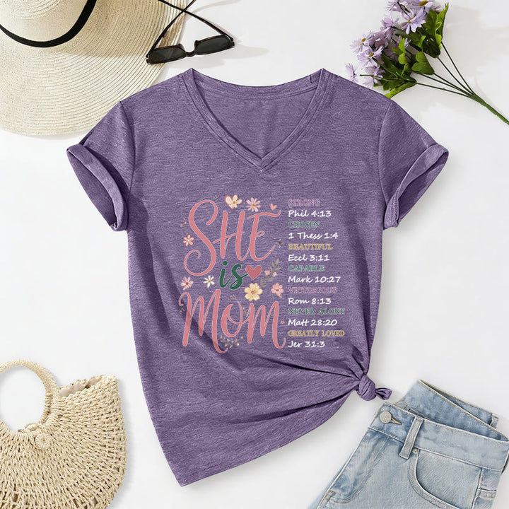 Christianartworkshop SHE Is MOM Casual V-neck T-shirt - Purple - 2XL - image 16
