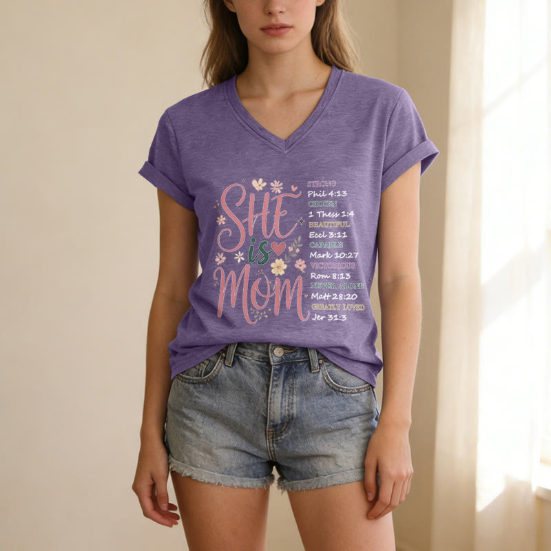 Christianartworkshop SHE Is MOM Casual V-neck T-shirt - image 17