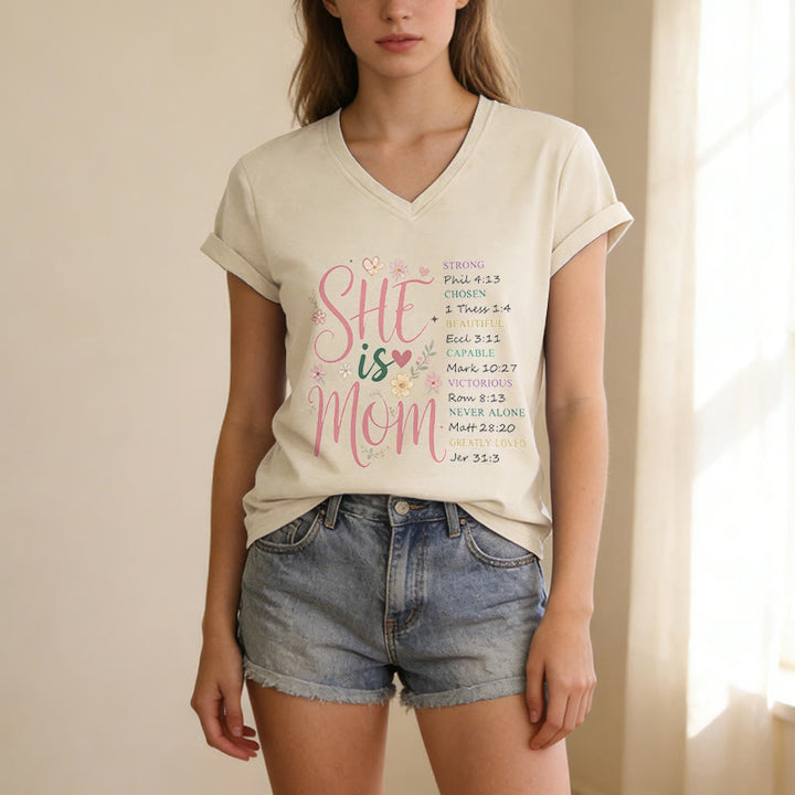 Christianartworkshop SHE Is MOM Casual V-neck T-shirt - image 1
