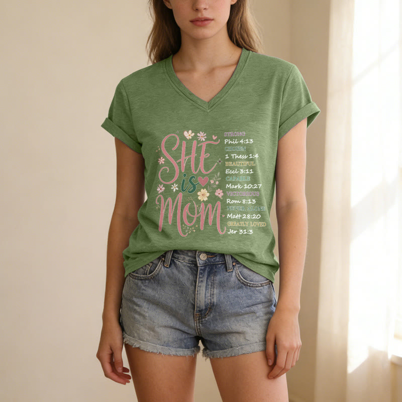 Christianartworkshop SHE Is MOM Casual V-neck T-shirt - image 3