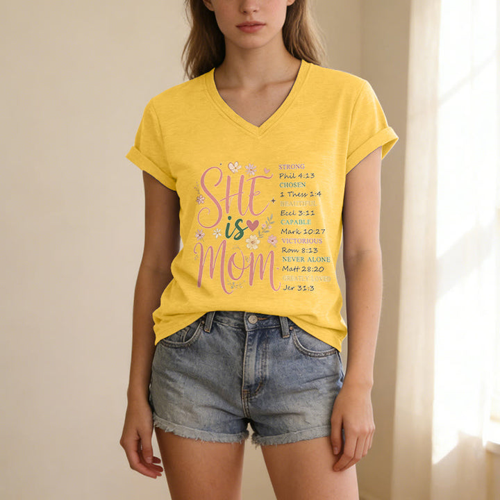 Christianartworkshop SHE Is MOM Casual V-neck T-shirt - image 7