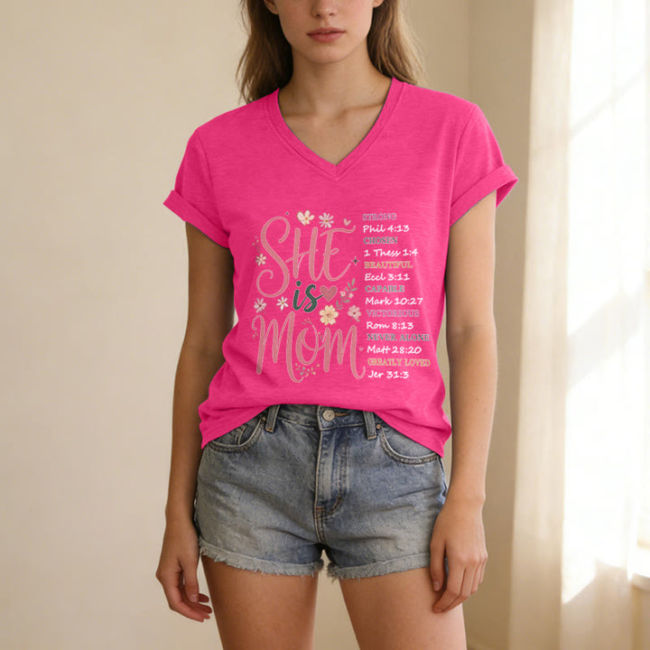 Christianartworkshop SHE Is MOM Casual V-neck T-shirt - image 25