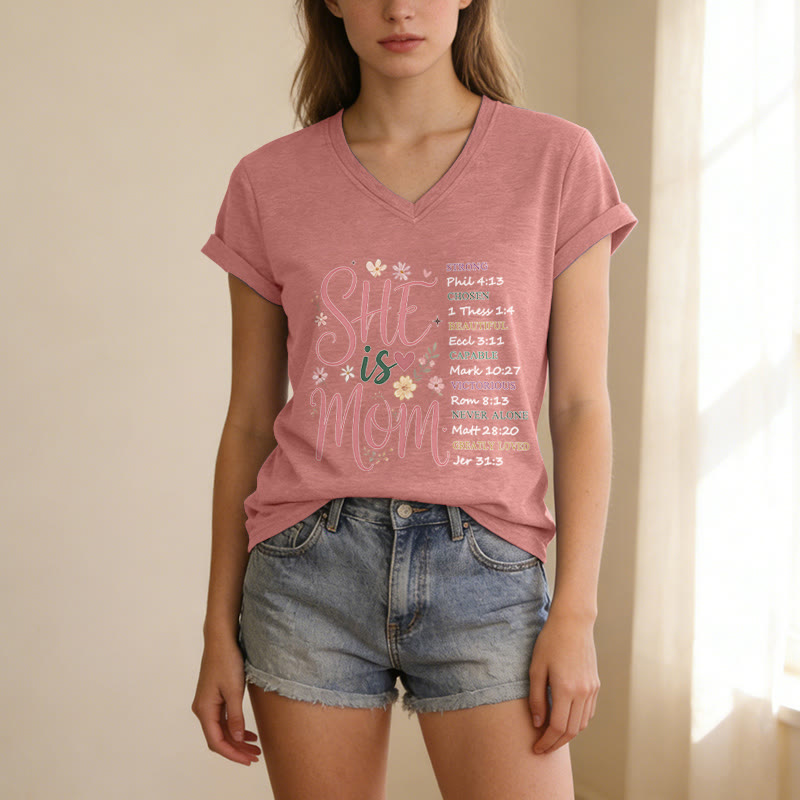 Christianartworkshop SHE Is MOM Casual V-neck T-shirt - image 11