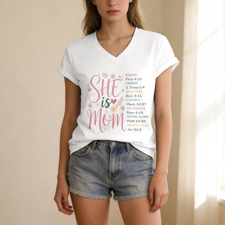 Christianartworkshop SHE Is MOM Casual V-neck T-shirt - image 5