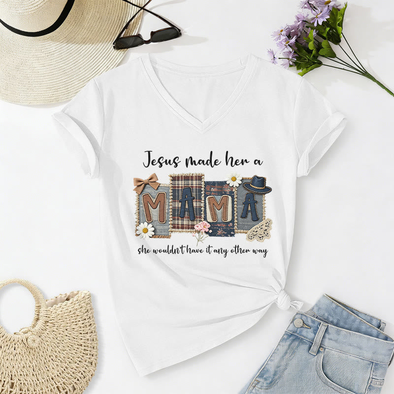 Christianartworkshop  Jesus Made Her A Mama Graphic Casual V-neck T-shirt - White - 2XL - image 4