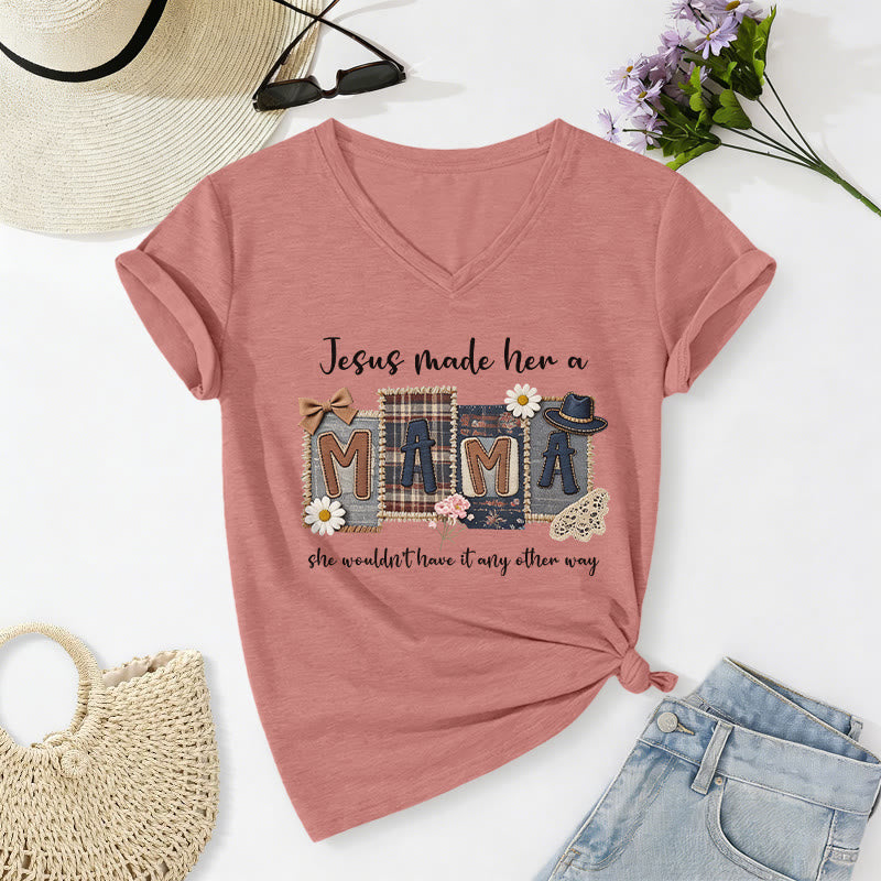 Christianartworkshop  Jesus Made Her A Mama Graphic Casual V-neck T-shirt - Light Pink - 2XL - image 12