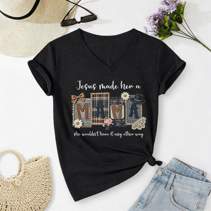 Christianartworkshop  Jesus Made Her A Mama Graphic Casual V-neck T-shirt - Black - 2XL - image 14