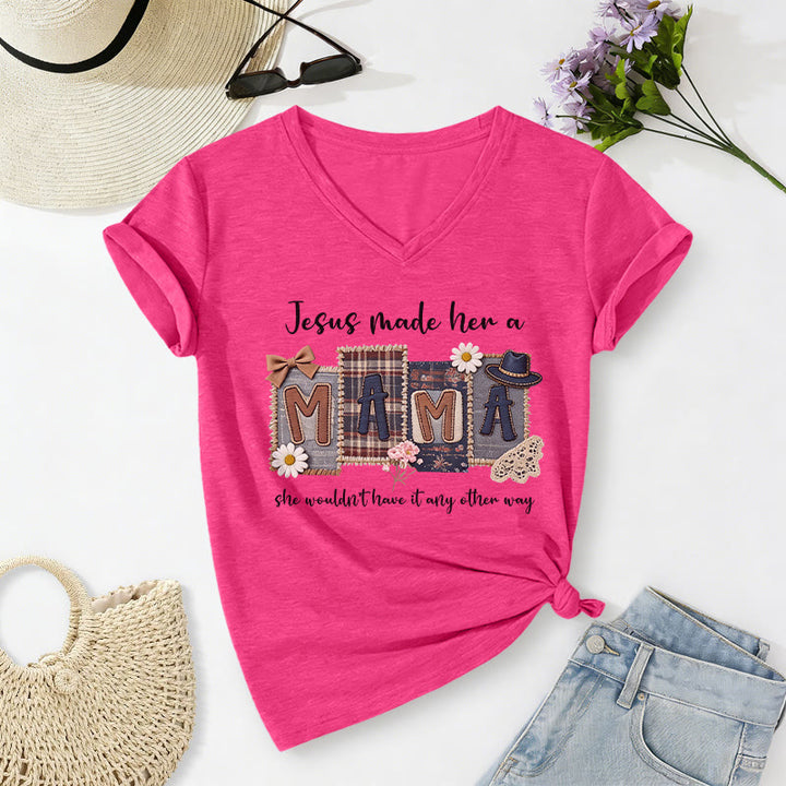 Christianartworkshop  Jesus Made Her A Mama Graphic Casual V-neck T-shirt - Rose - 2XL - image 24