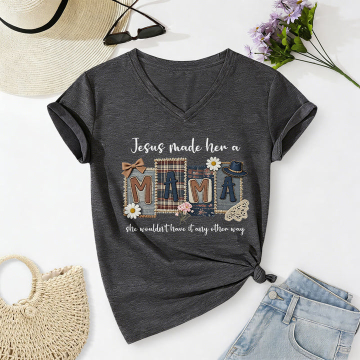 Christianartworkshop  Jesus Made Her A Mama Graphic Casual V-neck T-shirt - Dark Grey - 2XL - image 20