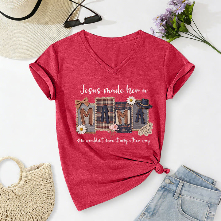 Christianartworkshop  Jesus Made Her A Mama Graphic Casual V-neck T-shirt - Red - 2XL - image 22