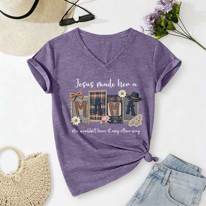 Christianartworkshop  Jesus Made Her A Mama Graphic Casual V-neck T-shirt - Purple - 2XL - image 18