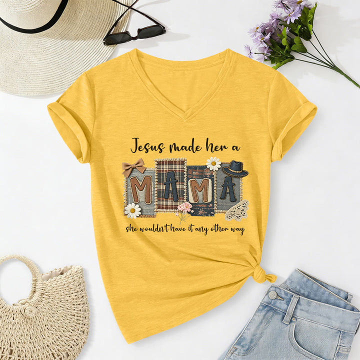 Christianartworkshop  Jesus Made Her A Mama Graphic Casual V-neck T-shirt - Yellow - 2XL - image 8