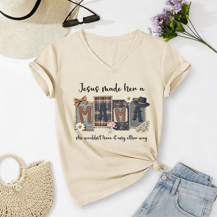 Christianartworkshop  Jesus Made Her A Mama Graphic Casual V-neck T-shirt - Beige - 2XL - image 6