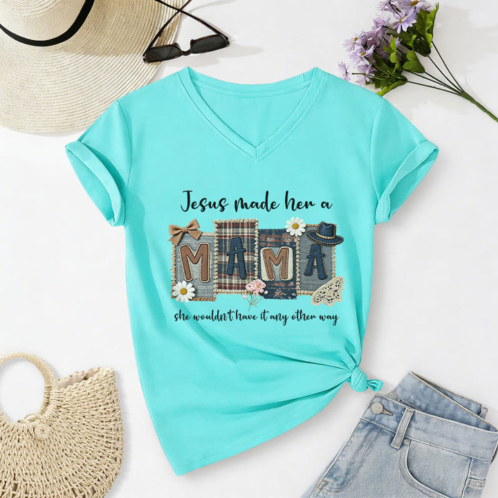 Christianartworkshop  Jesus Made Her A Mama Graphic Casual V-neck T-shirt - Sky Blue - 2XL - image 10