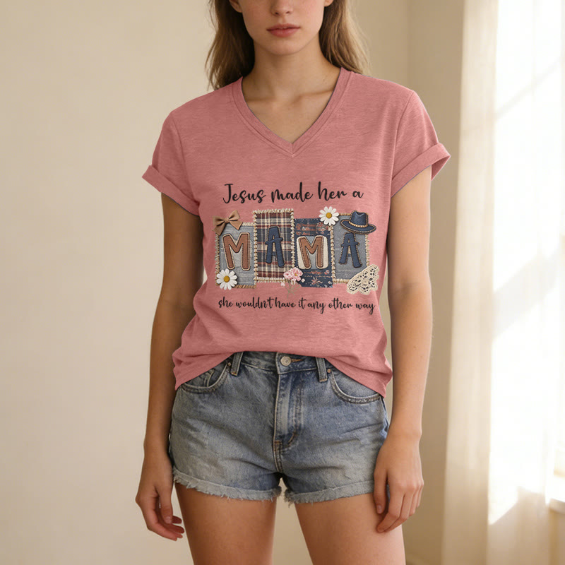 Christianartworkshop  Jesus Made Her A Mama Graphic Casual V-neck T-shirt - image 13