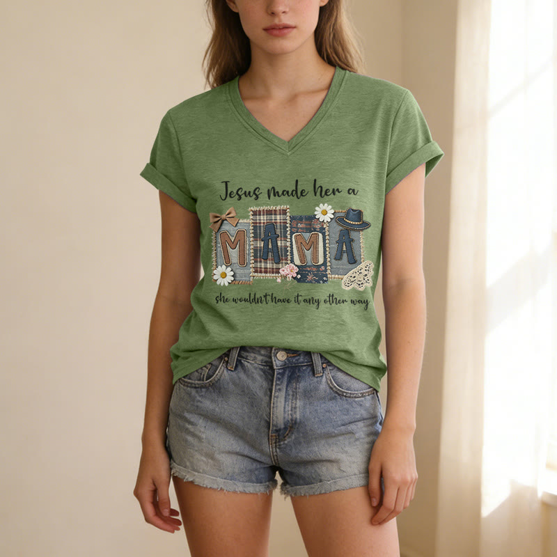 Christianartworkshop  Jesus Made Her A Mama Graphic Casual V-neck T-shirt - image 3