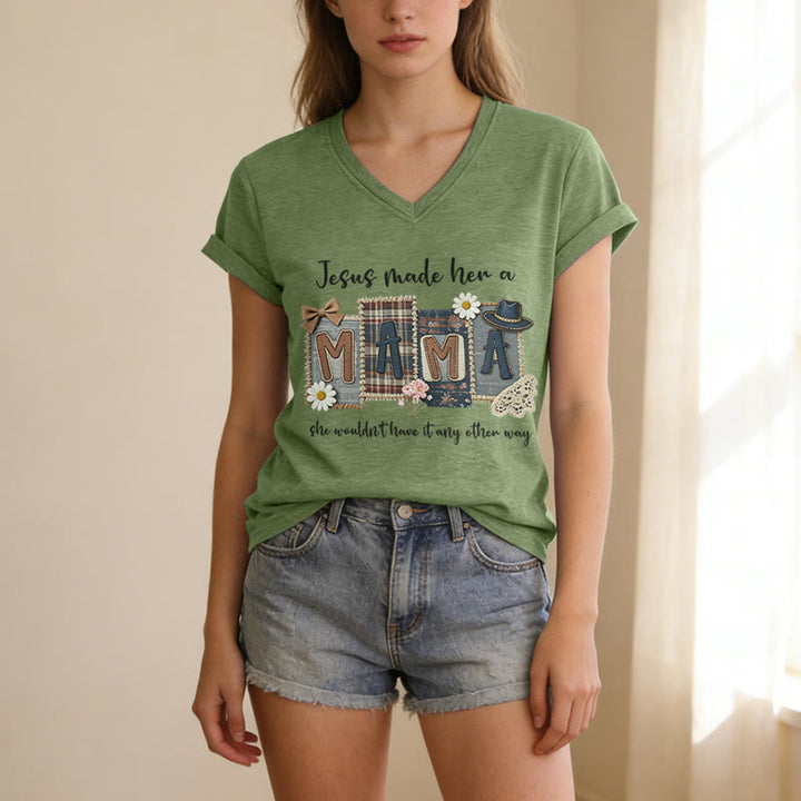 Christianartworkshop  Jesus Made Her A Mama Graphic Casual V-neck T-shirt - image 3