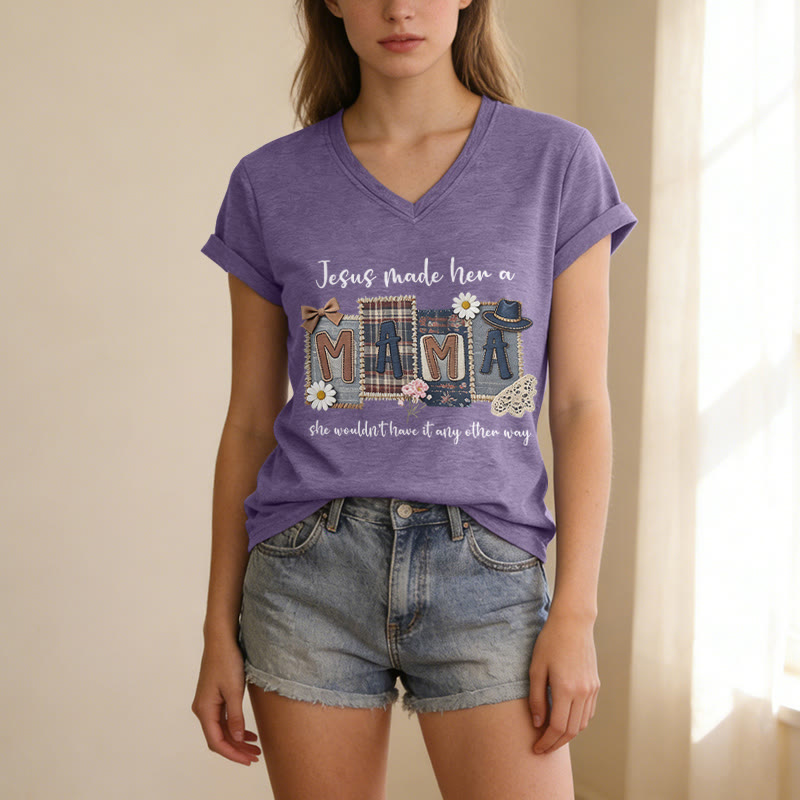 Christianartworkshop  Jesus Made Her A Mama Graphic Casual V-neck T-shirt - image 19