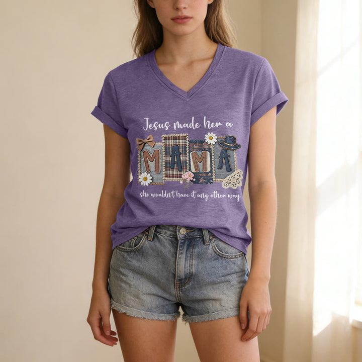 Christianartworkshop  Jesus Made Her A Mama Graphic Casual V-neck T-shirt - image 19