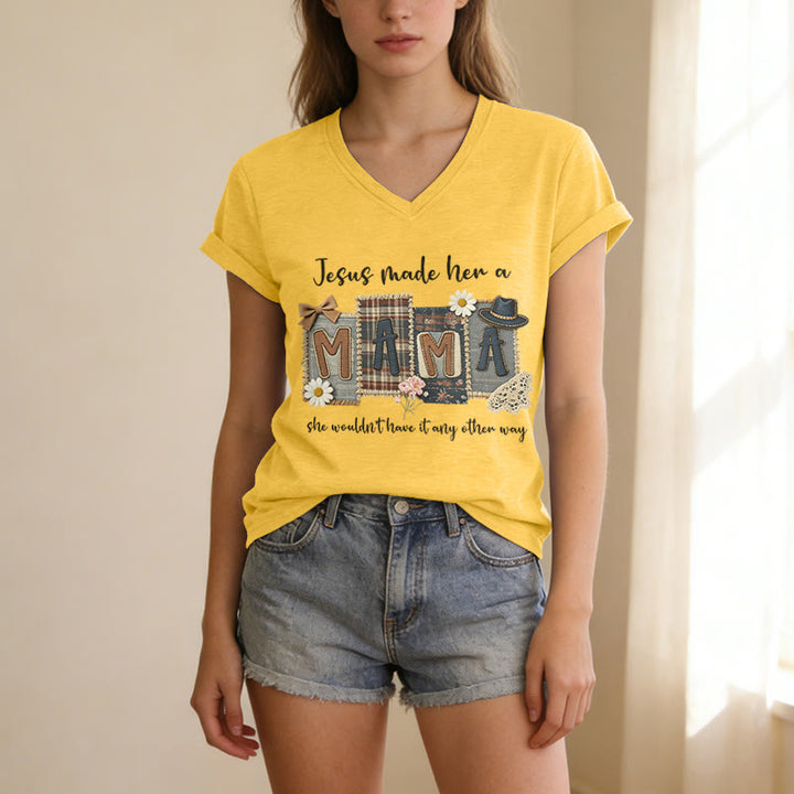 Christianartworkshop  Jesus Made Her A Mama Graphic Casual V-neck T-shirt - image 9