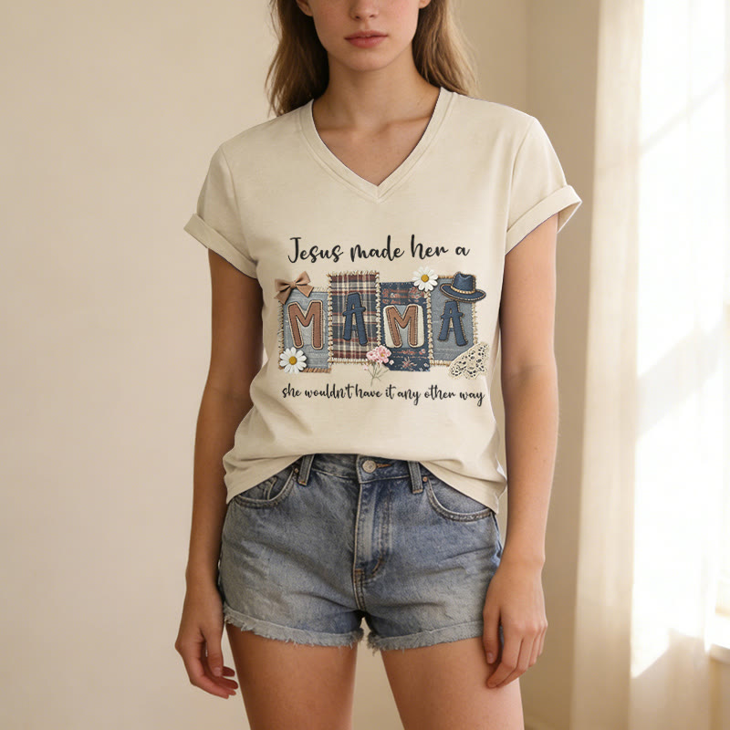 Christianartworkshop  Jesus Made Her A Mama Graphic Casual V-neck T-shirt - image 7