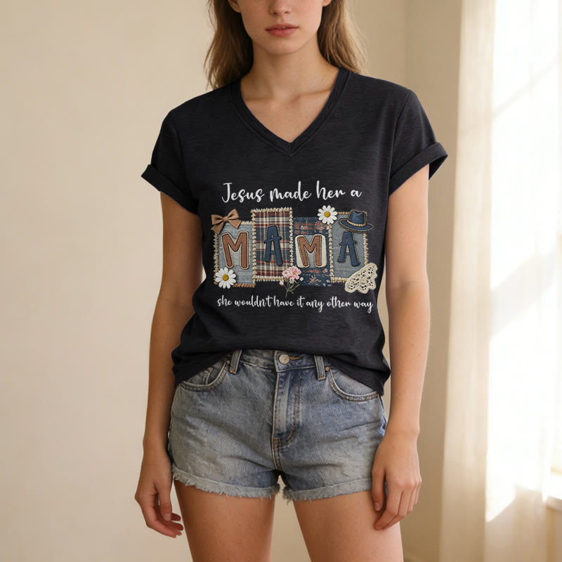 Christianartworkshop  Jesus Made Her A Mama Graphic Casual V-neck T-shirt - image 15