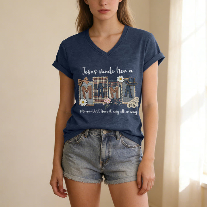 Christianartworkshop  Jesus Made Her A Mama Graphic Casual V-neck T-shirt - image 1