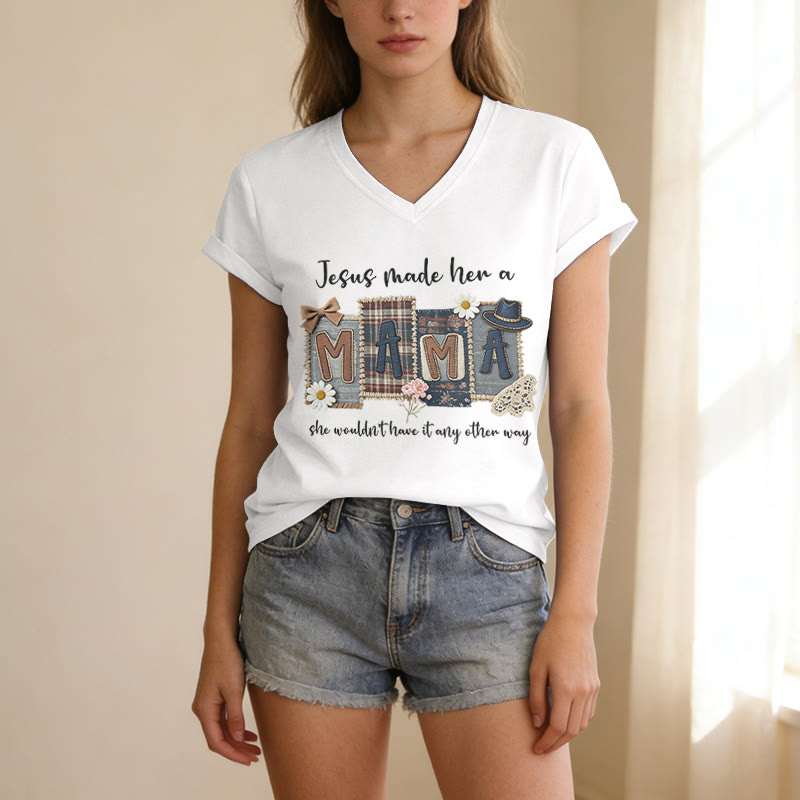 Christianartworkshop  Jesus Made Her A Mama Graphic Casual V-neck T-shirt - image 5