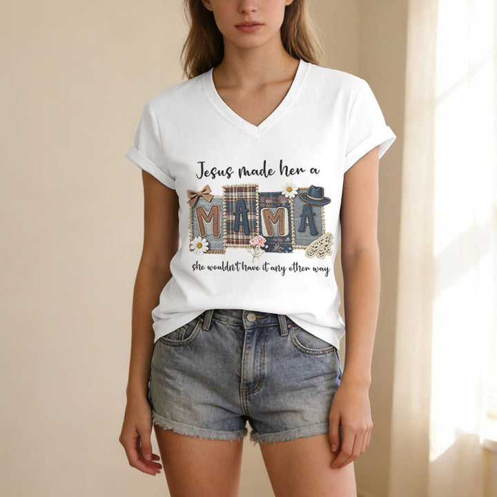 Christianartworkshop  Jesus Made Her A Mama Graphic Casual V-neck T-shirt - image 5