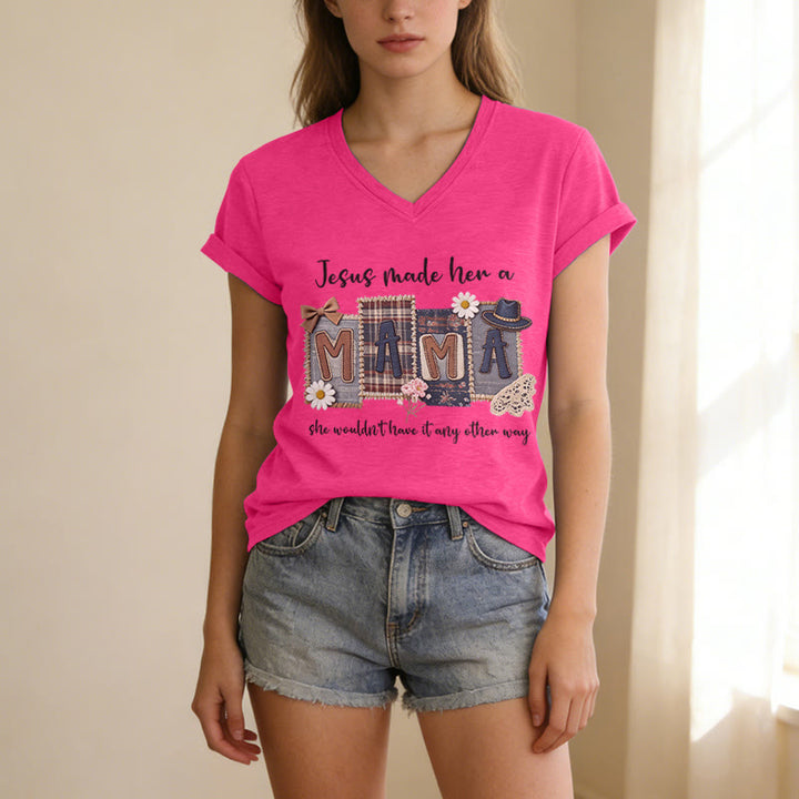 Christianartworkshop  Jesus Made Her A Mama Graphic Casual V-neck T-shirt - image 25