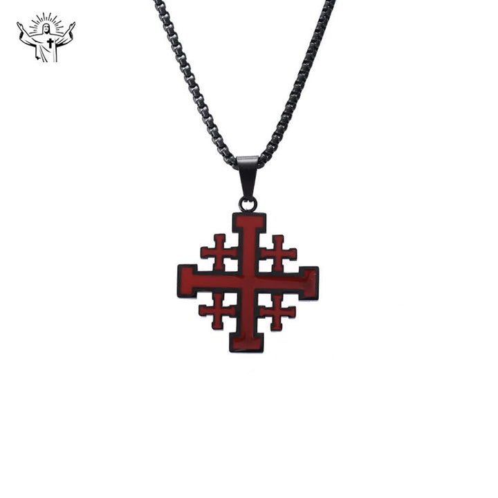 CHRISTIAN ART WORKSHOP Hip-hop Style Jerusalem Cross Titanium Steel Pendant Necklace - Black with chain - image 1