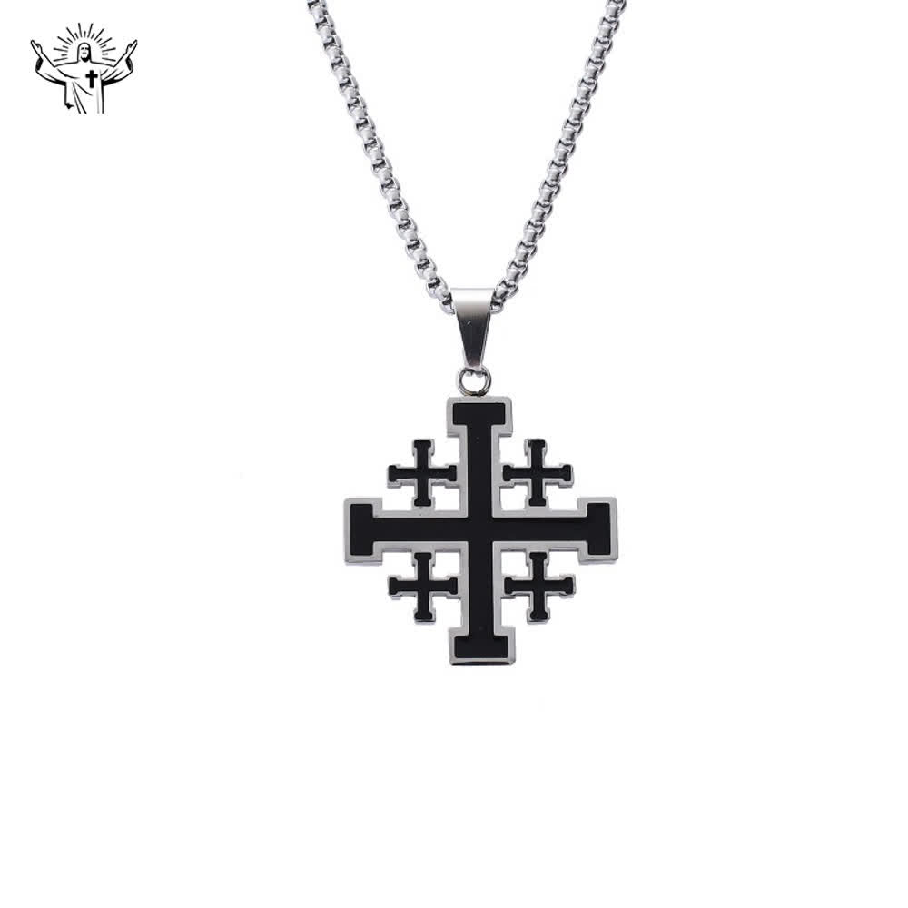 CHRISTIAN ART WORKSHOP Hip-hop Style Jerusalem Cross Titanium Steel Pendant Necklace - Silver with chain - image 2